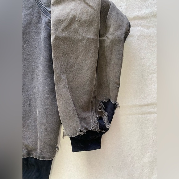 Vintage Thrashed Carhartt Charcoal Hooded Jacket Heavy Wear Extra Distressed - Picture 5 of 15